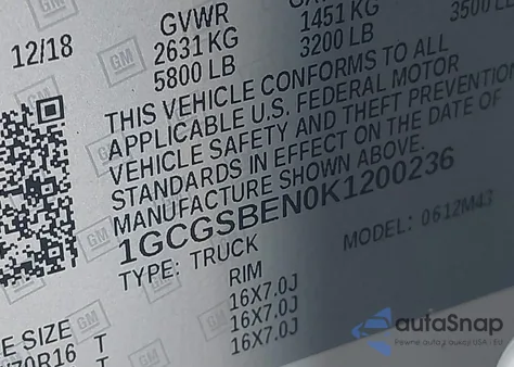 2019 Chevrolet Colorado Wt from USA, damaged, VIN 1GCGSBEN0K1200236